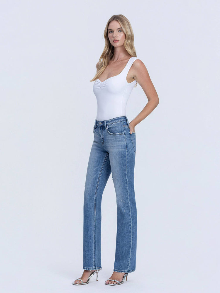MELISSA MID RISE FULL LENGTH MEDIUM WASH STRAIGHT JEANS