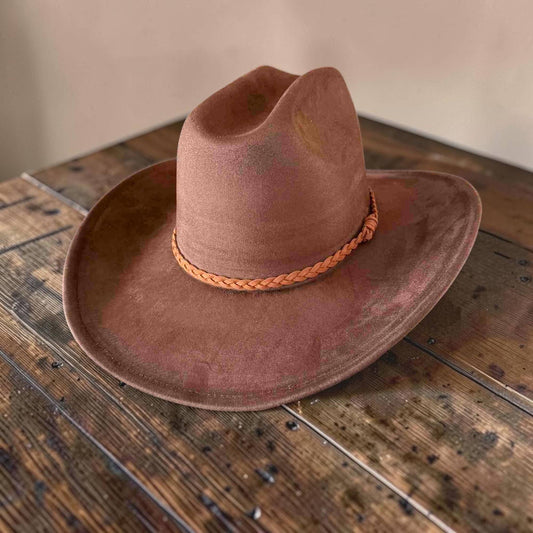 Vegan Suede Cowboy Hat W/ Suede Hat Band  : Brown