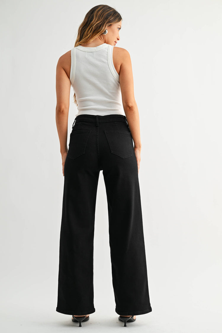 Hidden Pocket High Rise Trouser - BLACK