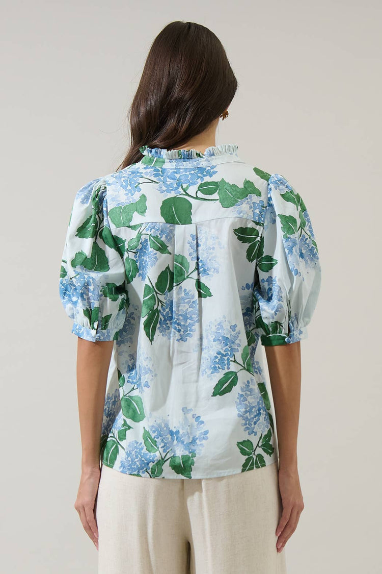 Mirla Floral Terri Puff Sleeve Top: BLUE-GREEN-MUL