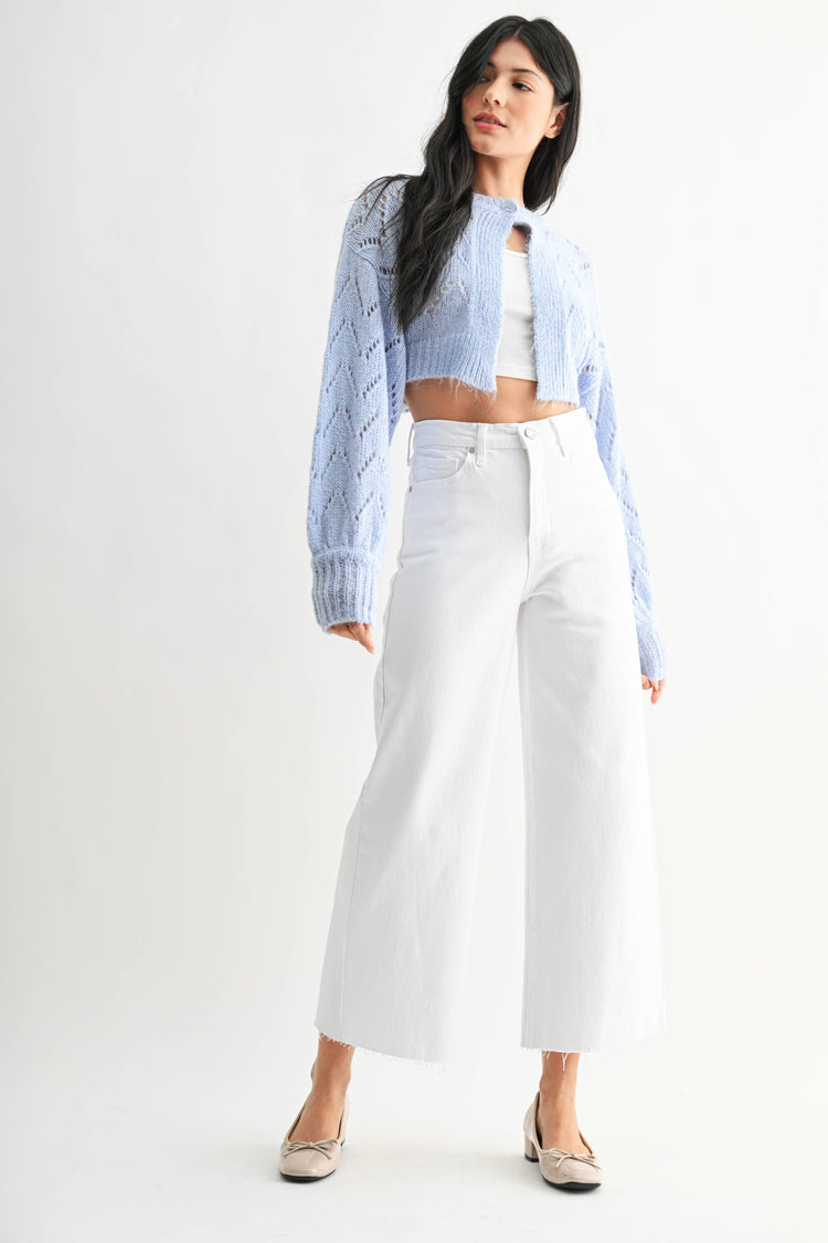 White Scissor Cut Wide Leg Jeans