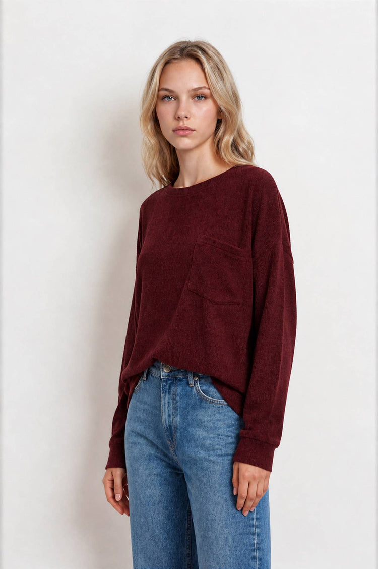 OVERSIZED LONG SLEEVE TEXTURED KNIT TOP