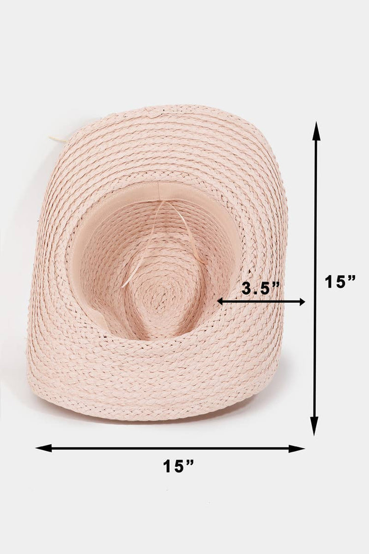 Cowrie Shell Straw Braided Cowboy Hat: KA