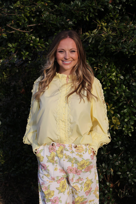 Long Sleeve Scallop Accent Top