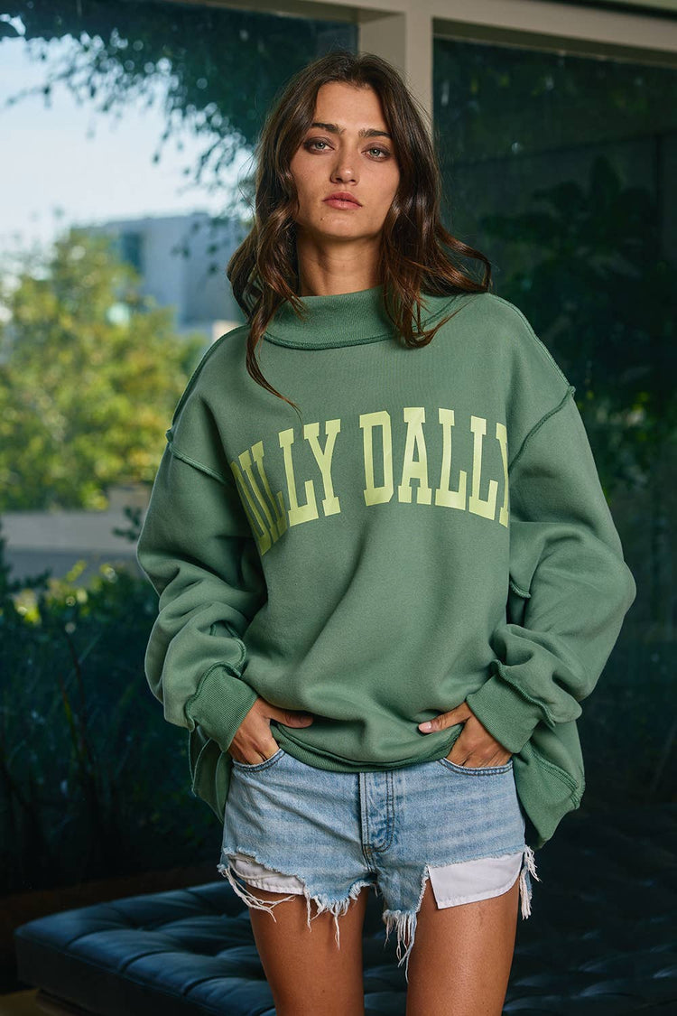 DILLY DALLY Mockneck Sweatshirt: Yellow