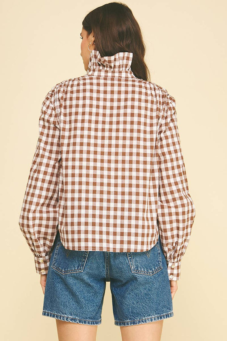 Gingham Check Ruffled Collar Shirt