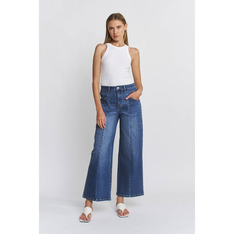 HIGH RISE SEAMED WIDE LEG ANKLE JEAN