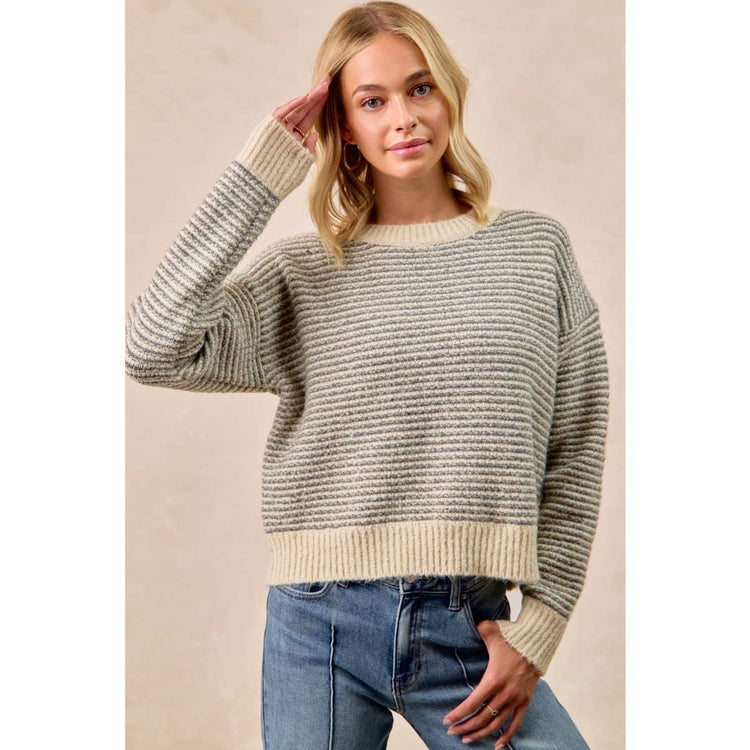 TWO TONE STRIPED SWEATER TOP