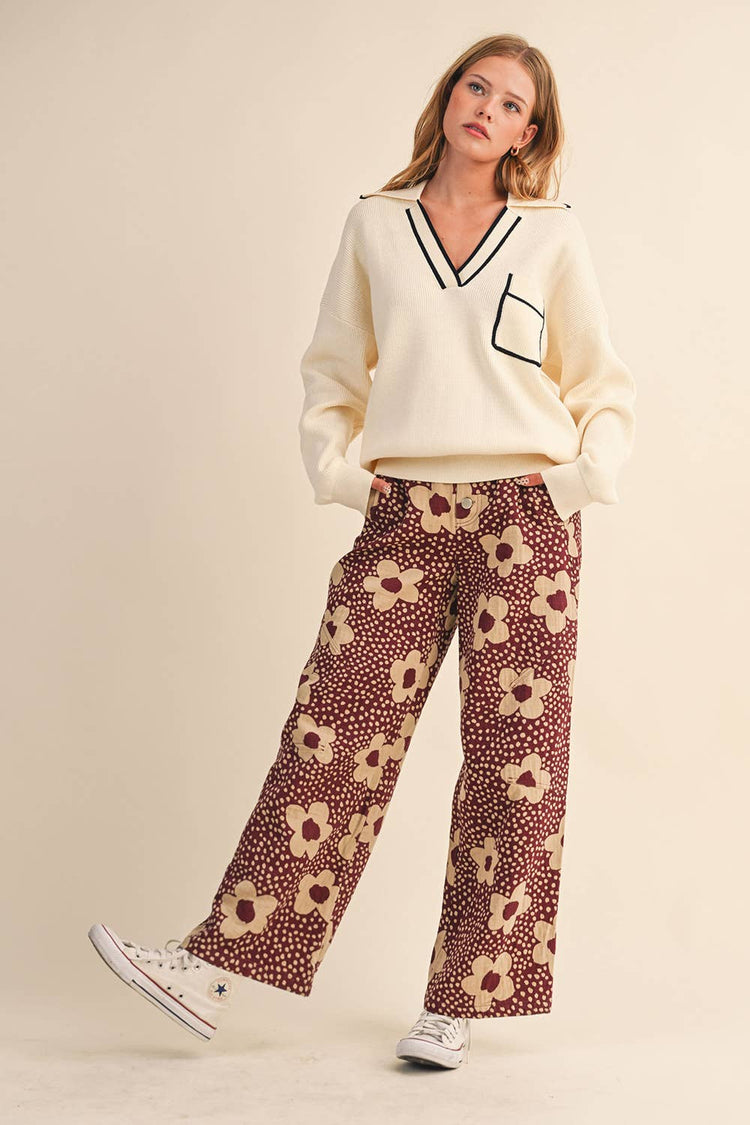 FLORAL PRINT HIGH WAISTED PANTS