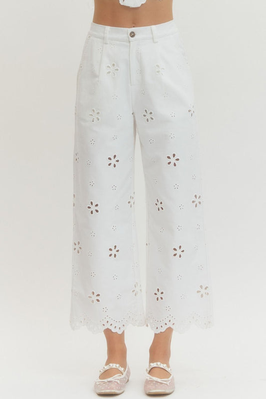 Eyelet  Embroidered Wide Leg Pants