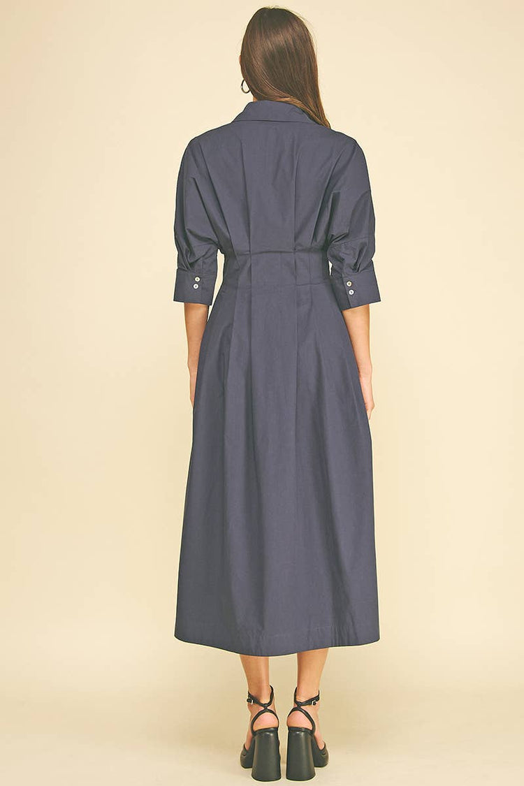 Pleated Button Down Midi Dress