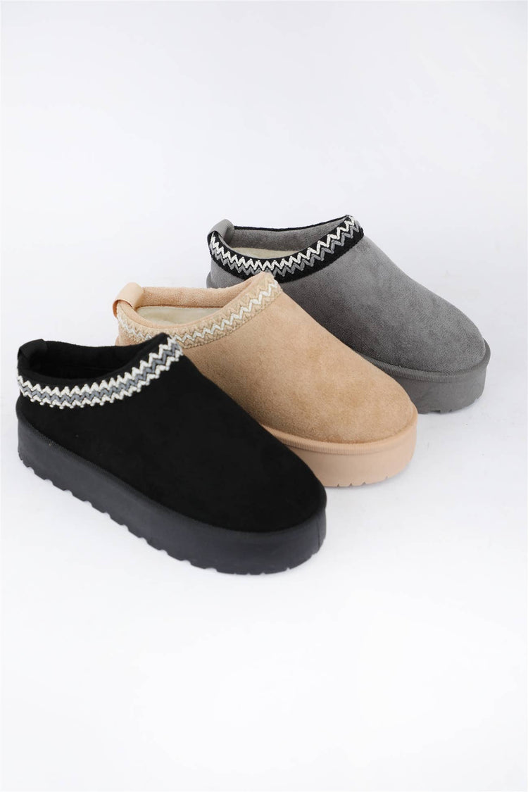 SLIP ON UGG INSPIRED PLATFORM SLIPPER: TAN