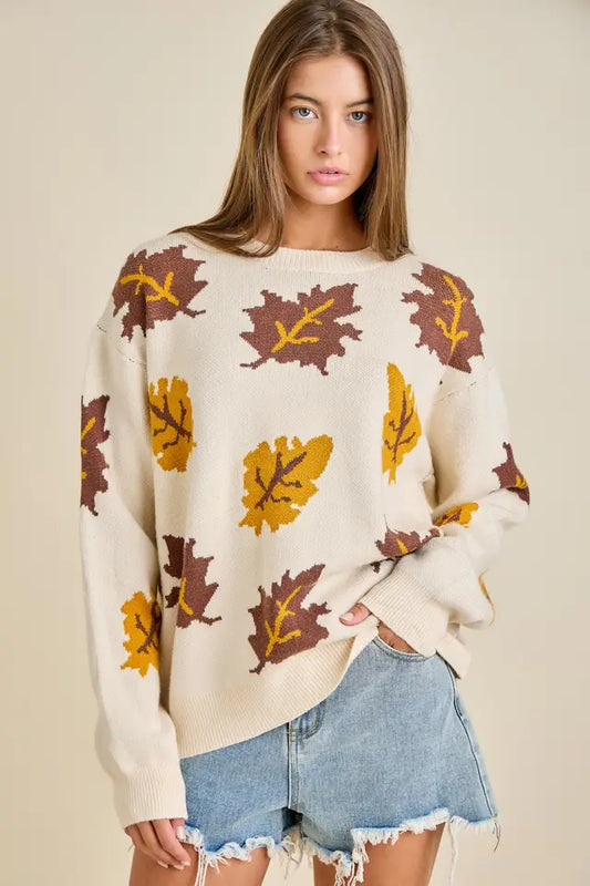 Fall Leaves Jacquard Sweater Knit Top