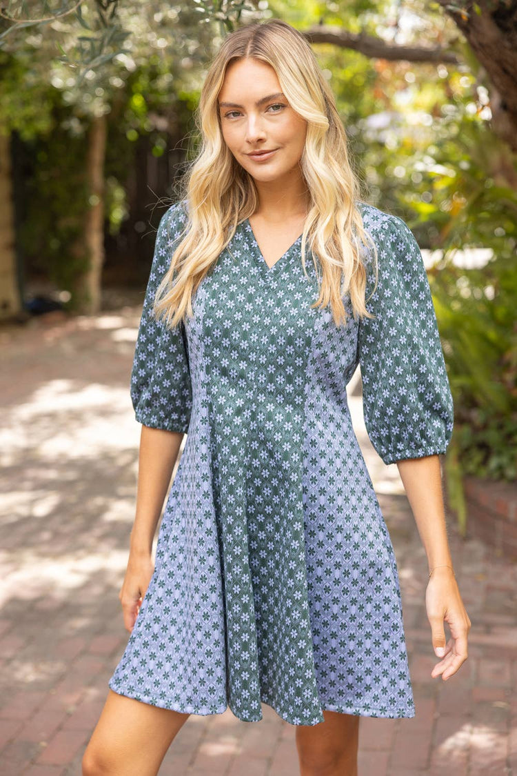 Color Contrast Floral Printed Knit Dress