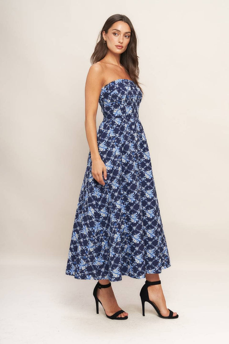 Textured Strapless Woven Midi Dress