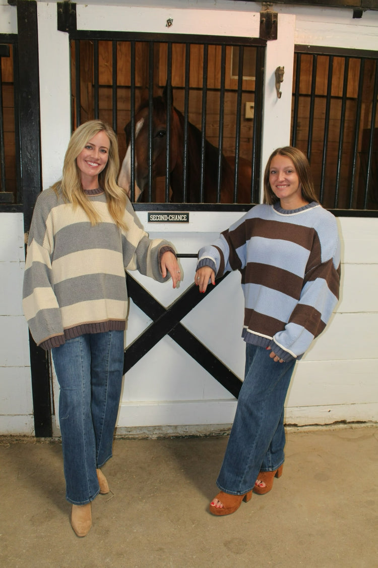 OVERSIZED STRIPE CREW NECK LONG SLEEVE SWEATER