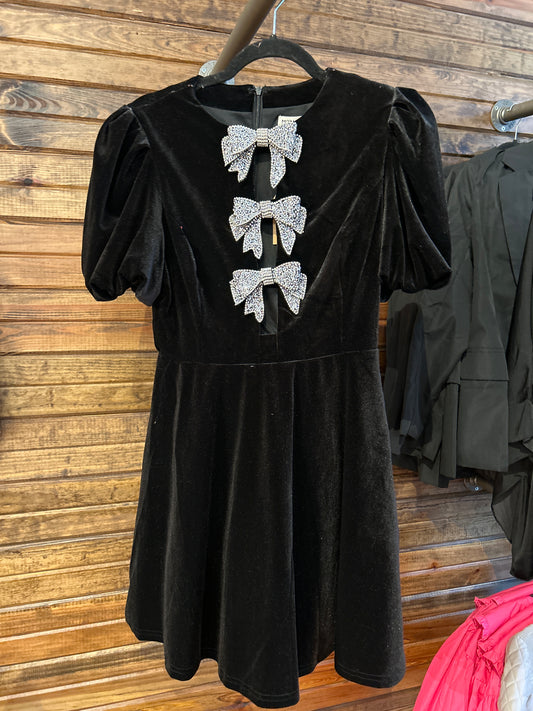 Velvet Mini Dress Rhinestone Ribbon