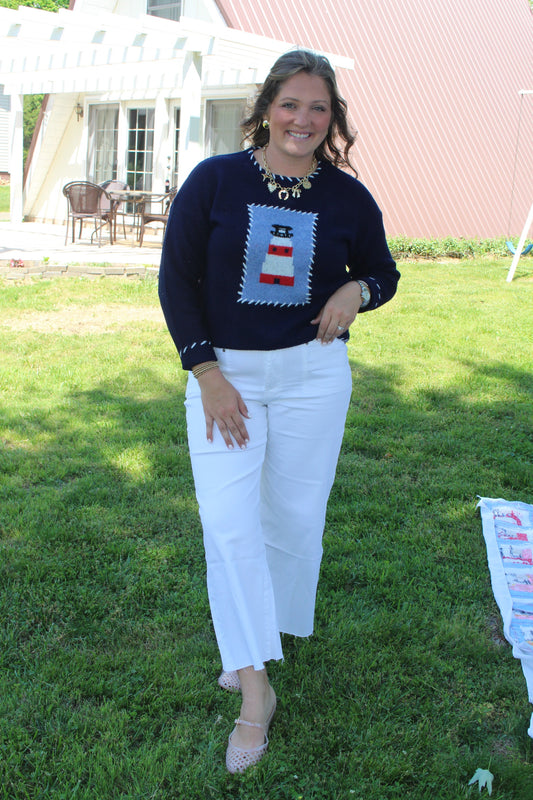 Whipstitch Trim Lighthouse Knit Sweater