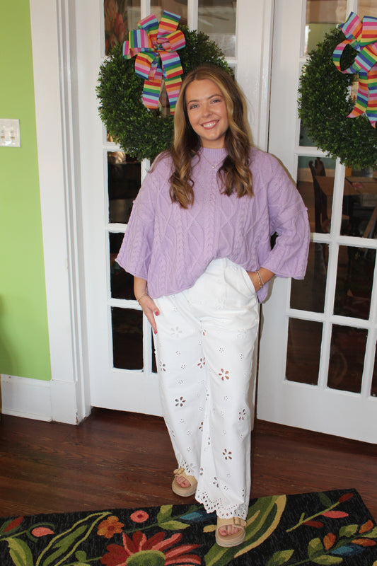 Knit 3/4 Sleeve Top - lavender
