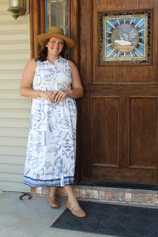 Catie Button Down Midi Dress Seaside