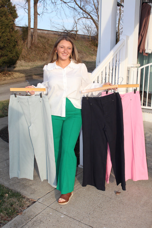 Solid High Rise Wide Leg Pants