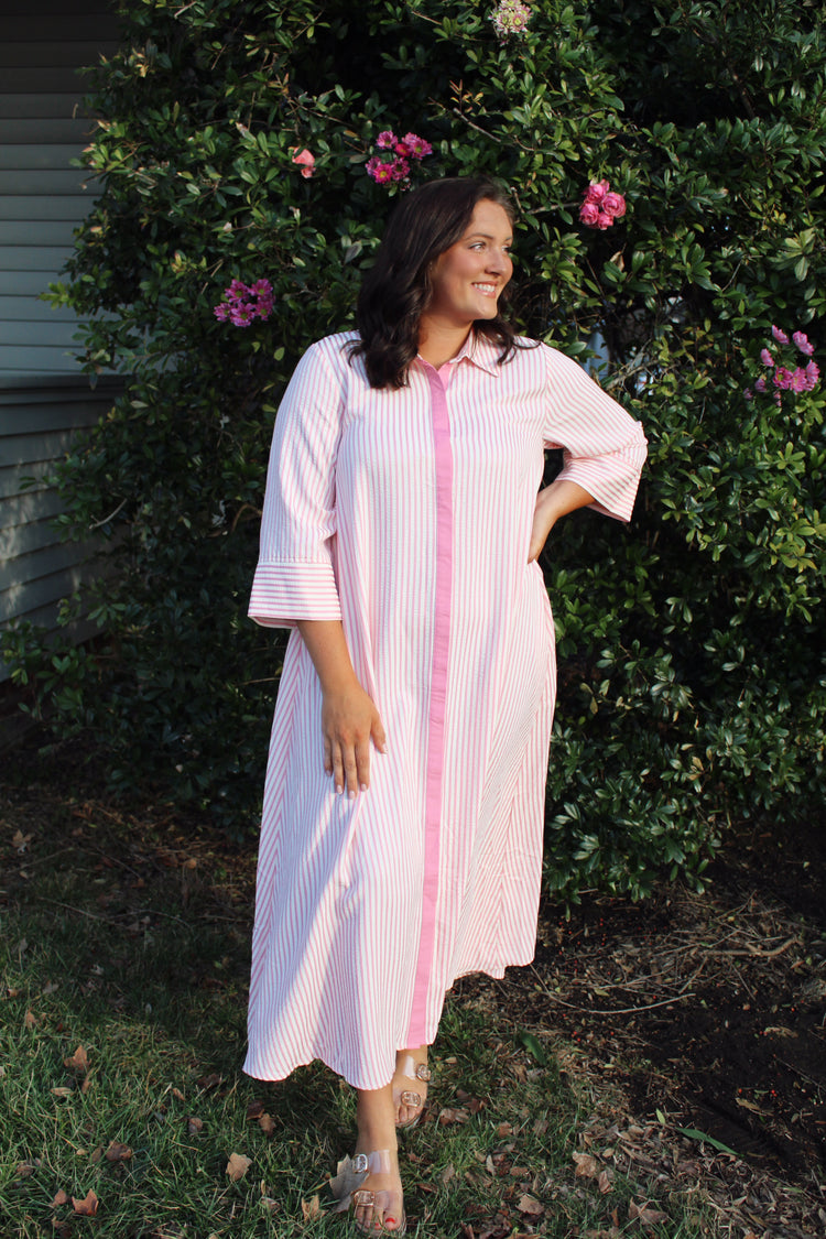 Striped Long Sleeve Midi Dress- Plus