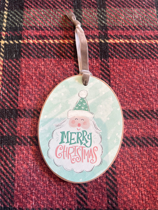 Merry Christmas Santa Teal Ornament