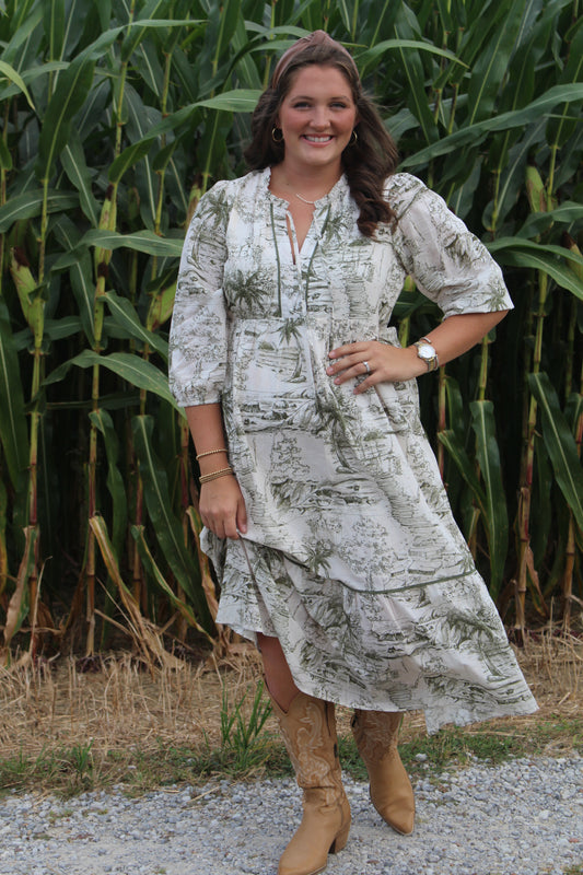 Landscape Print Midi Dress
