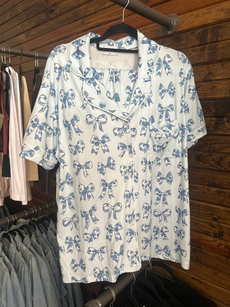 Blue Chinoserie Coquette bow PJ Set