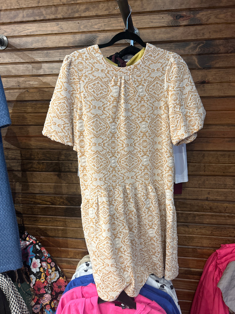 Textured Printed Knit Bubble Sleeve Dress