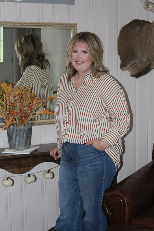 Textured Striped Long Sleeve Button Up Shirt