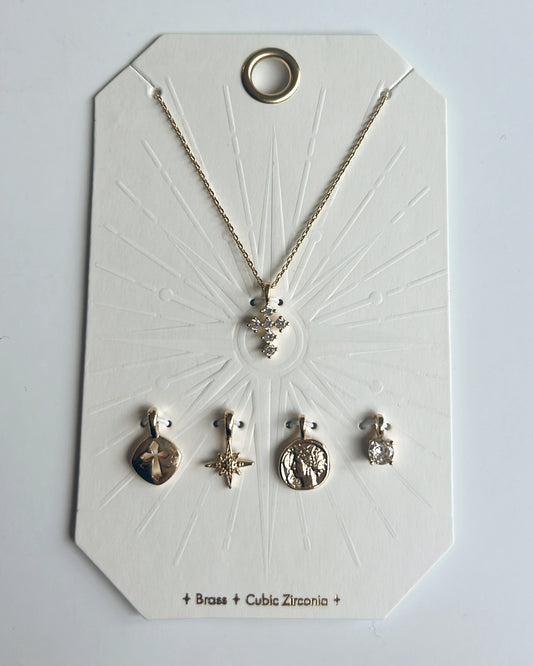 Cross and Coin Charm Necklace Set