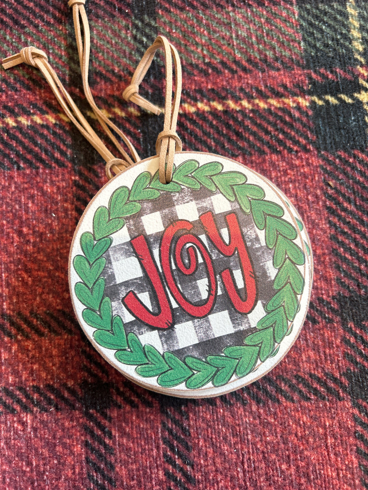 Joy Black and White Gingham Ornament