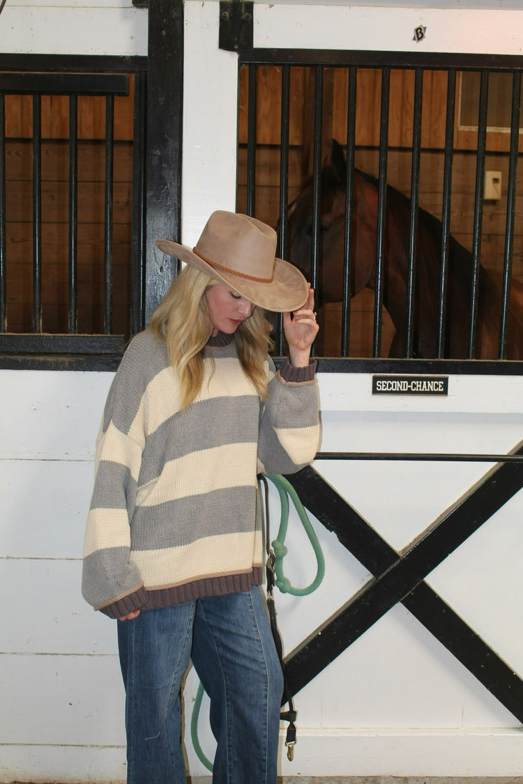 OVERSIZED STRIPE CREW NECK LONG SLEEVE SWEATER