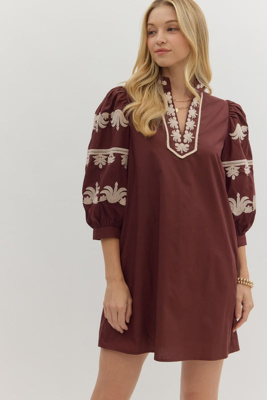Floral Embroidery Puff Sleeve Mini Dress