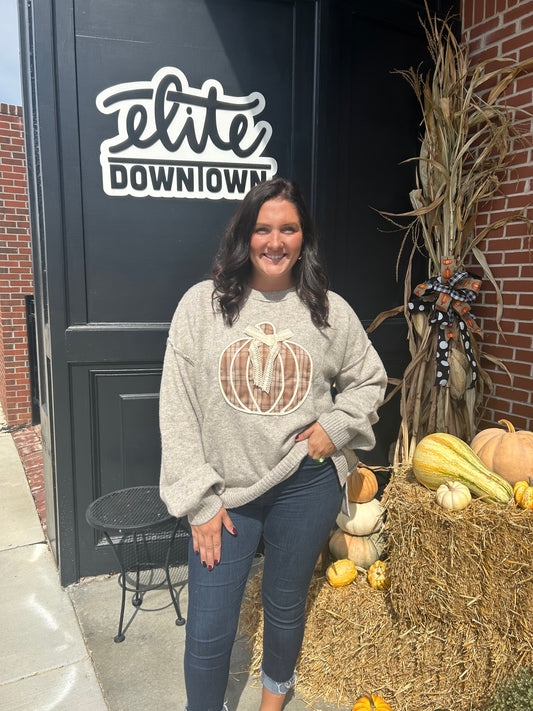 Heather Gray Pumpkin Patchwork Sweater