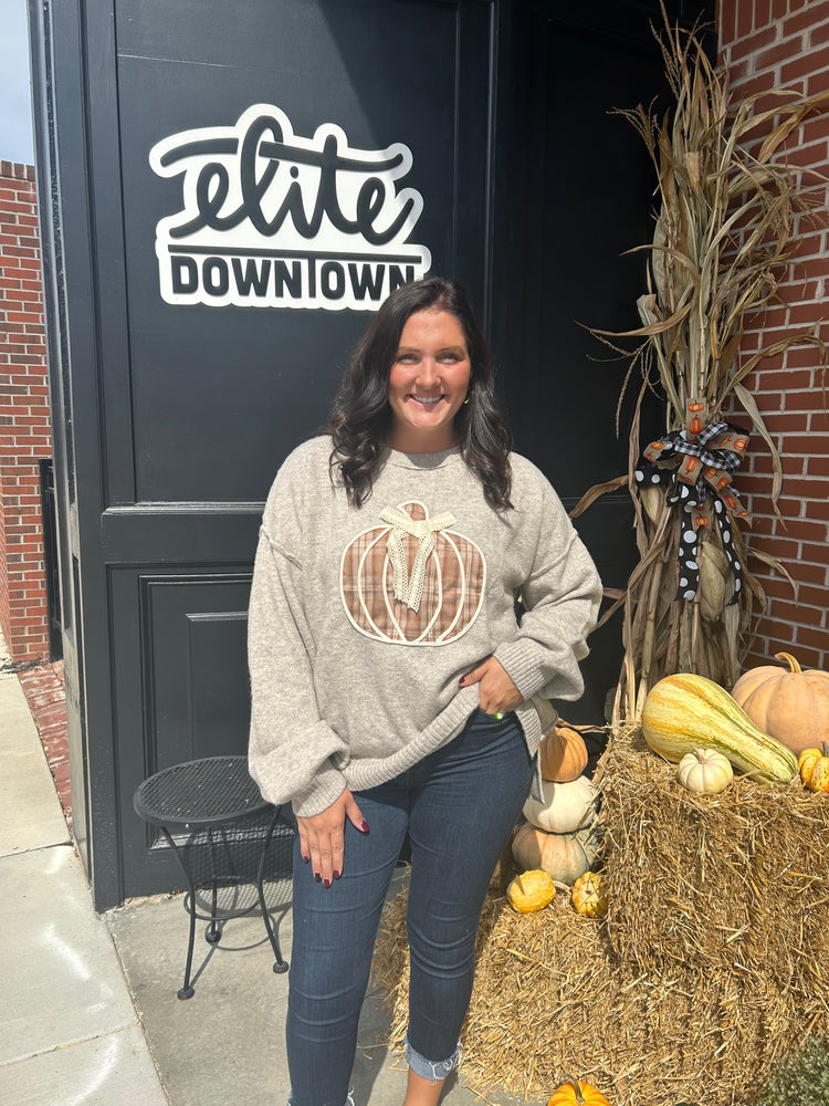 Heather Gray Pumpkin Patchwork Sweater