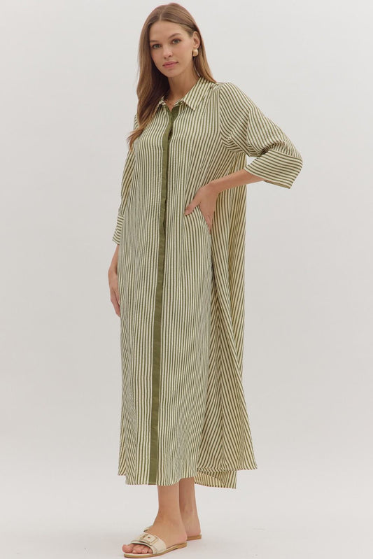 Striped 3/4 Sleeve Midi Dress