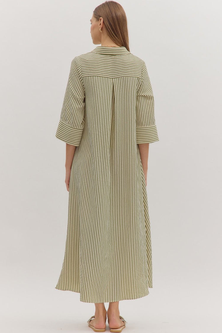 Striped 3/4 Sleeve Midi Dress