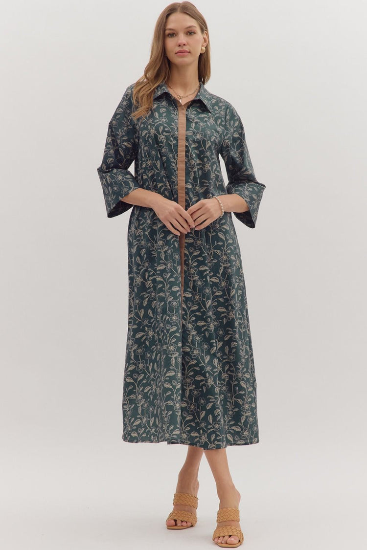 Holly Floral 3/4 Sleeve Midi Dress
