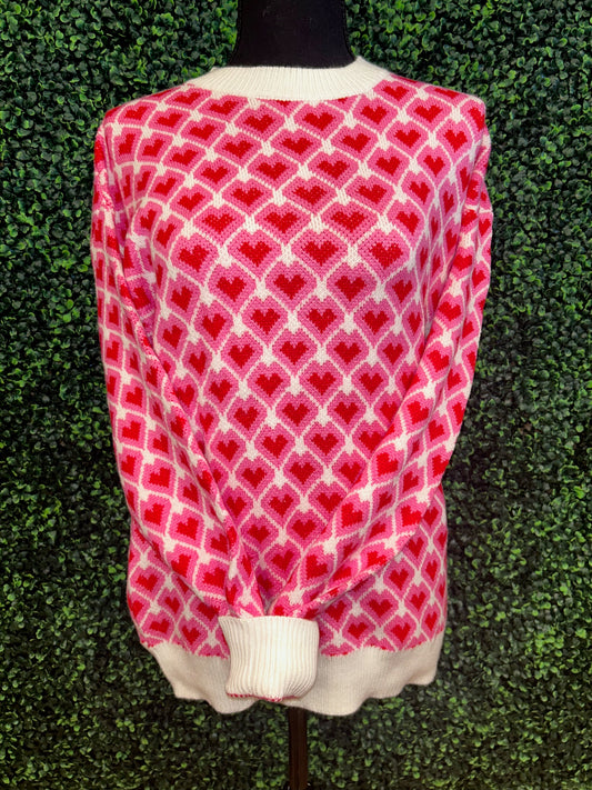 Heart knit sweater: Hot pink multi