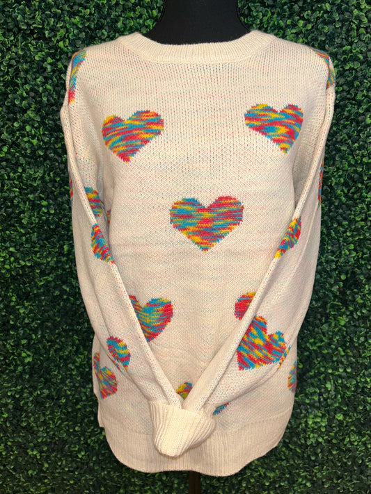 Multicolored heart sweater