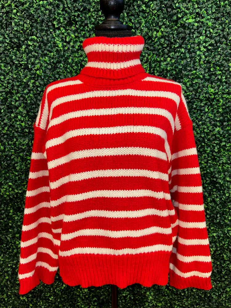 STRIPE TURTLE NECK SWEATE