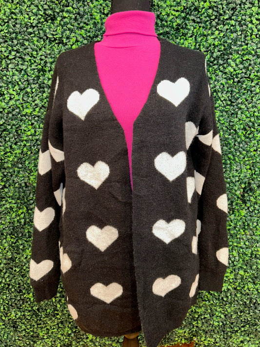 Open Front Heart Cardigan: Black