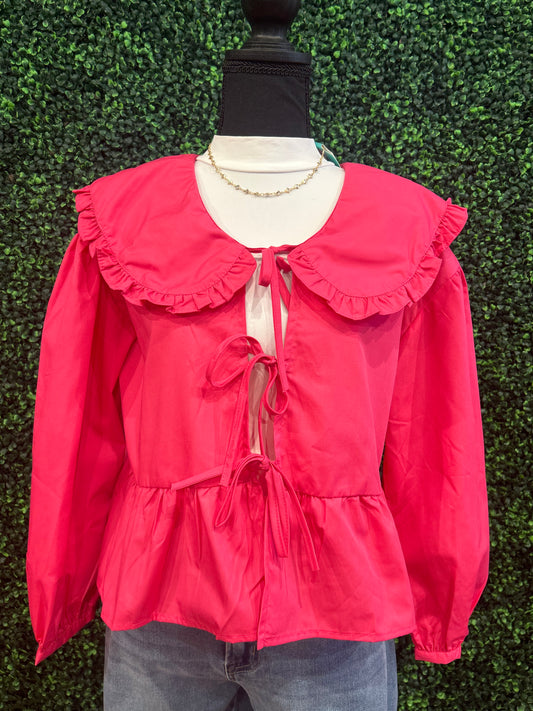 Rosa Ribbon Front Tie Peplum Blouse