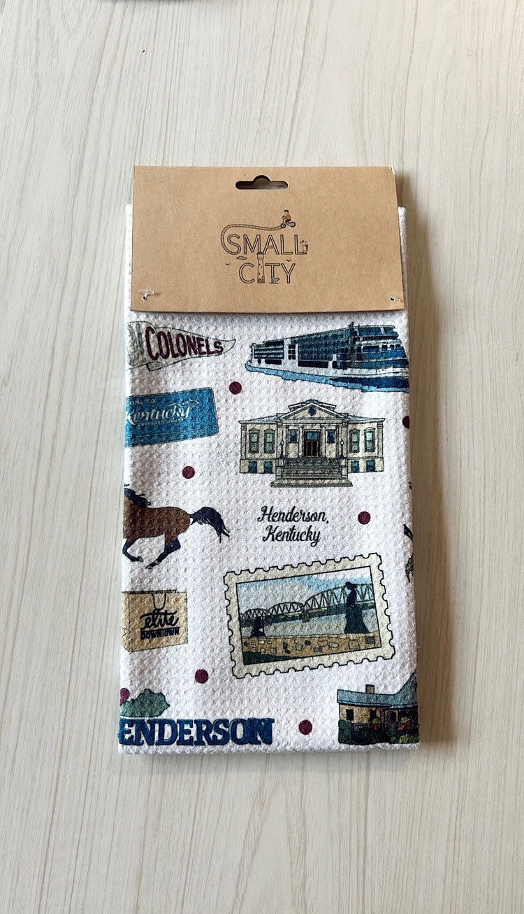 Waffle tea/kitchen towel with Henderson KY landmarks