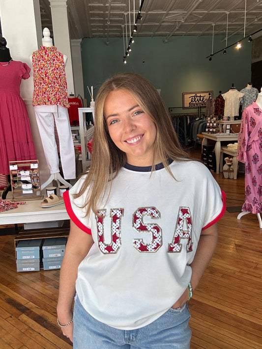 Short Sleeve USA Patch Top