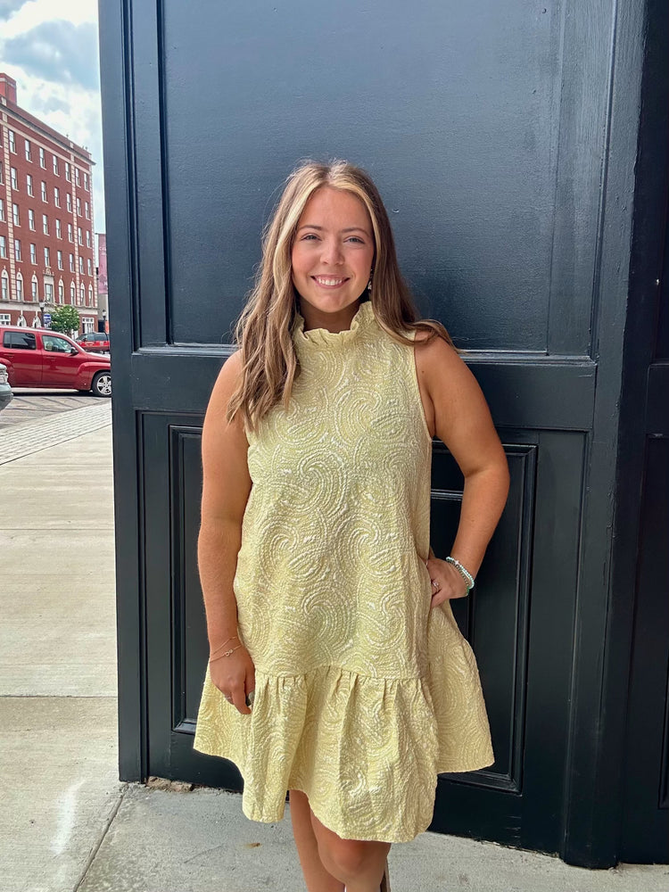 Jacquard Ruffle Neck Dress