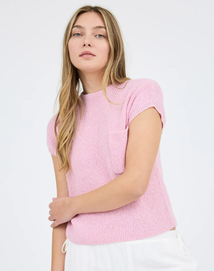 MOCK NECK SHORT SLEEVE POCKET DETAIL SWEATER TOP