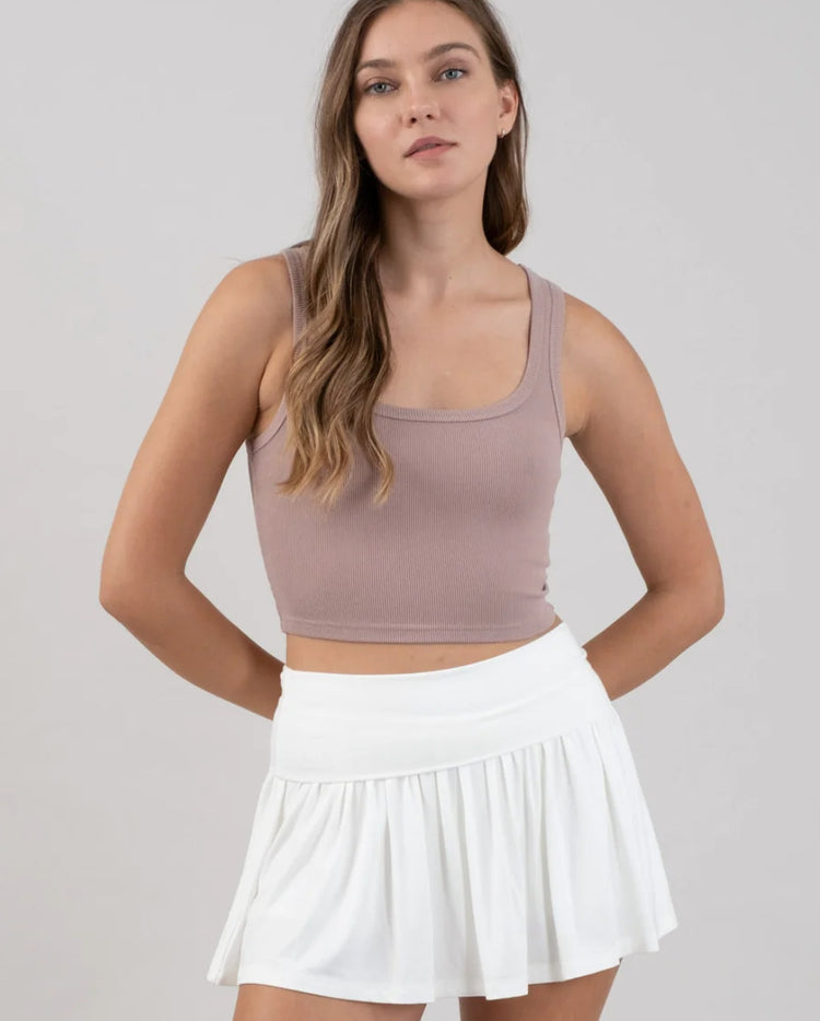 SCOOP NECK SLEEVELESS CROPPED KNIT TANK TOP